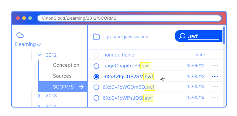 Identifier un export qui aurait été réalisé en flash en cherchant les fichiers swf